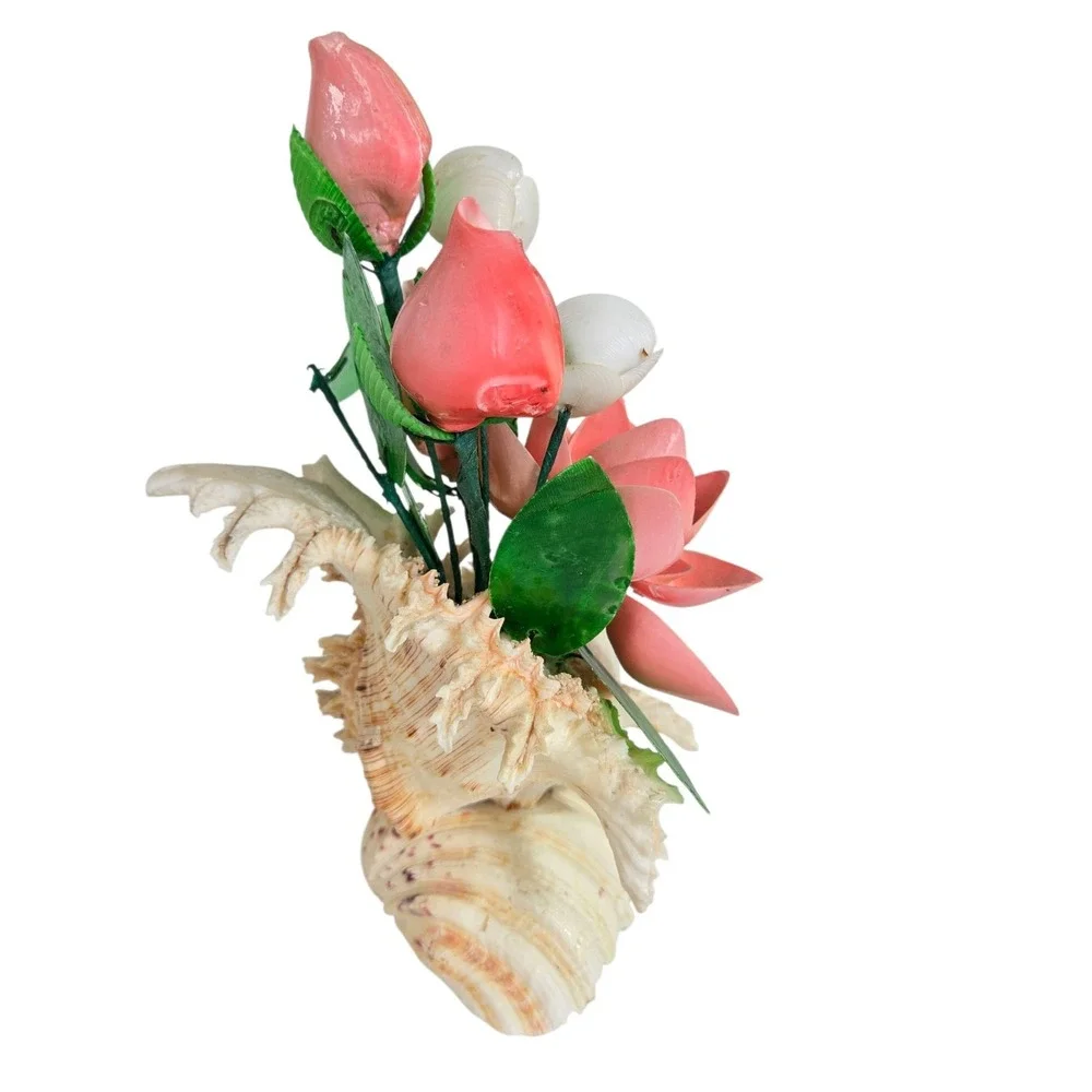 Vintage Sea Shell Pink Green‎ Flowers Handmade Bouquet Seashell Sand Beach
